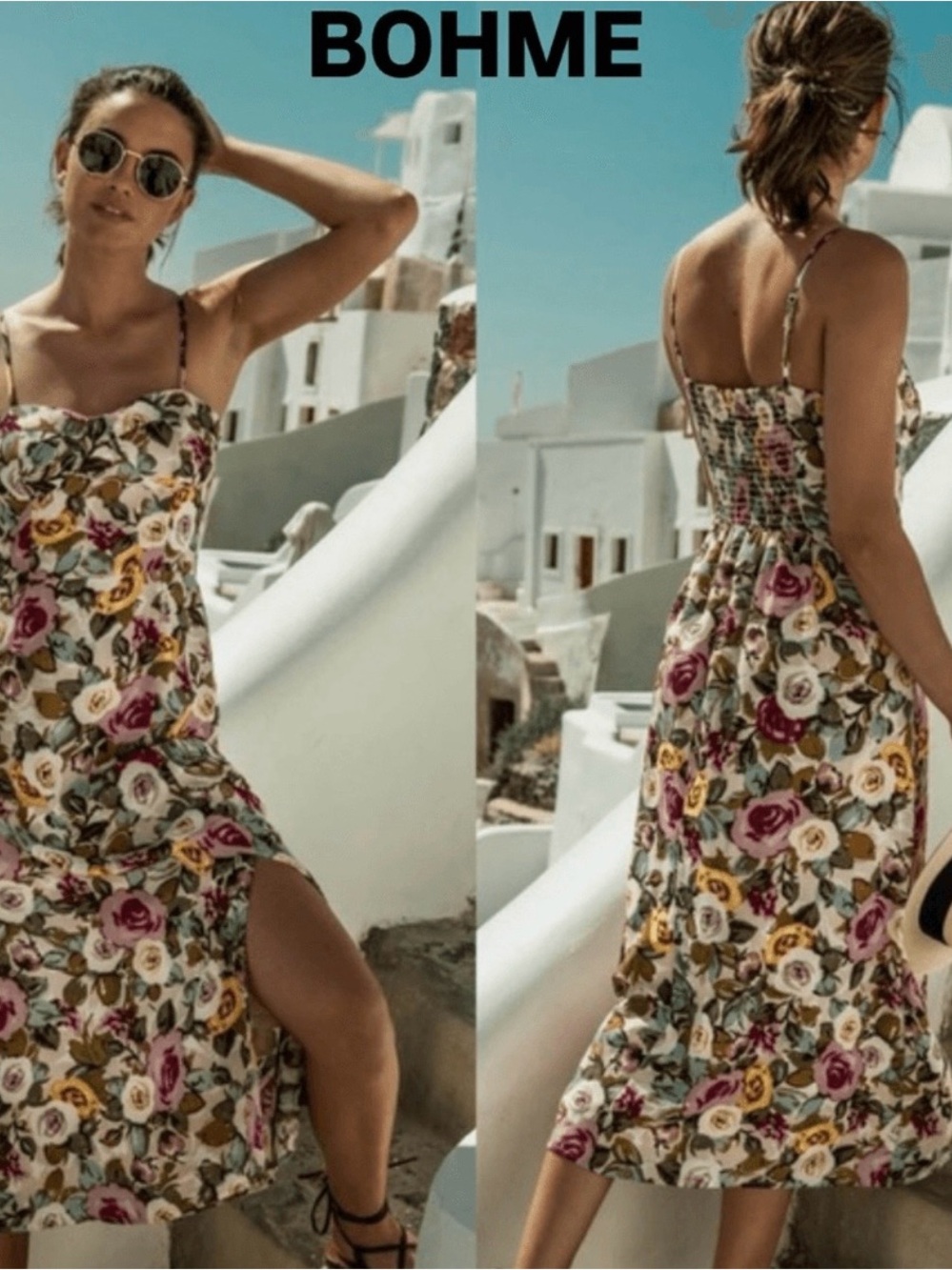 Böhme Floral Sweetheart Midi Dress – Size Medium